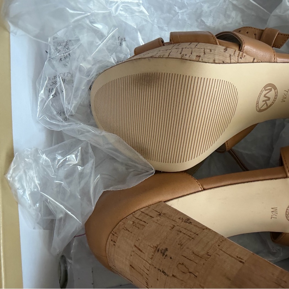 Michael Kors Tan Leather Cork Platform Heels - Picture 6 of 9